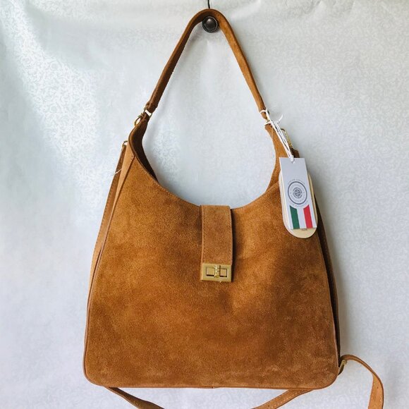 Viola Castellani Handbags - Viola Castellani  Double Compartment Suede  Turn Lock  Shoulder /Crossbody  Bag